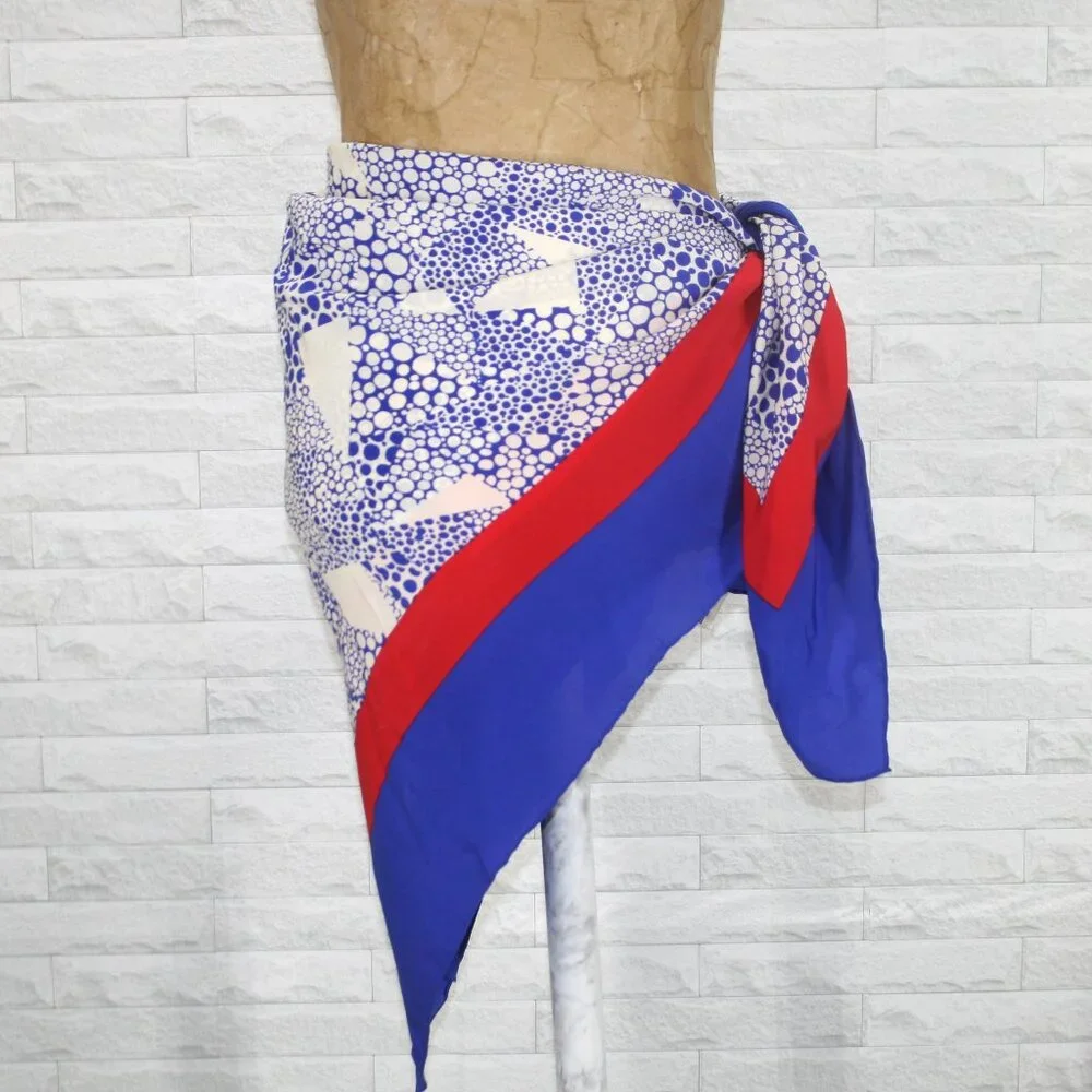 VINTAGE THE SILK FARM Scarf Polka Dot Patriotic Stripe Oversized Red White Blue